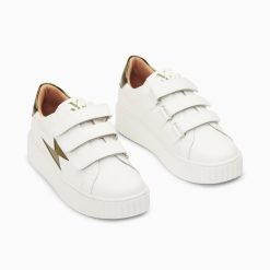 Vanessa Wu Sneakers | Baskets Eclair Willow Blanc Et Kaki Effet Miroir A Scratchs