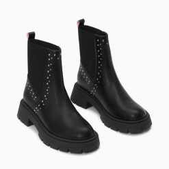 Vanessa Wu Bottines | Bottines Montantes Montmartre Noires A Clous Et Elastique