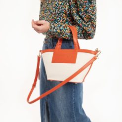 Vanessa Wu Sacs | Petit Sac Cabas Trapeze Eve Beige Et Orange