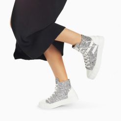 Vanessa Wu Sneakers | Baskets Monogramme Alix Montantes A Paillettes Argent