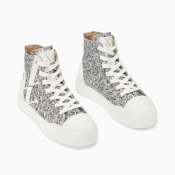 Vanessa Wu Sneakers | Baskets Monogramme Alix Montantes A Paillettes Argent