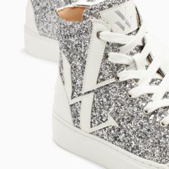 Vanessa Wu Sneakers | Baskets Monogramme Alix Montantes A Paillettes Argent