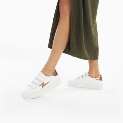 Vanessa Wu Sneakers | Baskets Eclair Eva Blanc Et Bronze Serpent A Scratchs