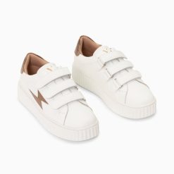 Vanessa Wu Sneakers | Baskets Eclair Eva Blanc Et Bronze Serpent A Scratchs