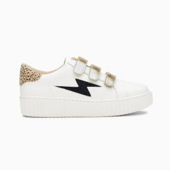 Vanessa Wu Sneakers | Baskets Eclair Darine Blanc Et Guepard A Scratchs Or