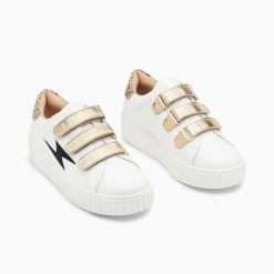 Vanessa Wu Sneakers | Baskets Eclair Darine Blanc Et Guepard A Scratchs Or