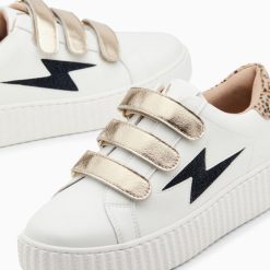 Vanessa Wu Sneakers | Baskets Eclair Darine Blanc Et Guepard A Scratchs Or