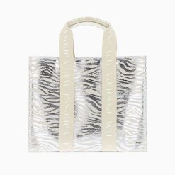 Vanessa Wu Sacs | Sac Shopper Carolina Zebre Argent A Anses Beige