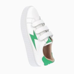 Vanessa Wu Sneakers | Baskets Eclair Larissa Blanches A Details En Satin Vert