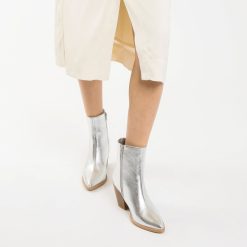 Vanessa Wu Bottines | Bottines A Talon Julia Argent Effet Texture