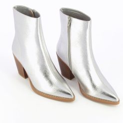 Vanessa Wu Bottines | Bottines A Talon Julia Argent Effet Texture