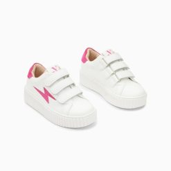 Vanessa Wu Sneakers | Baskets Eclair Mini Vicky Blanc Et Fuchsia A Scratchs