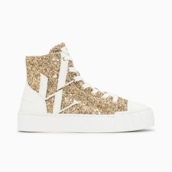 Vanessa Wu Sneakers | Baskets Monogramme Alix Montantes A Paillettes Or