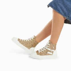 Vanessa Wu Sneakers | Baskets Monogramme Alix Montantes A Paillettes Or