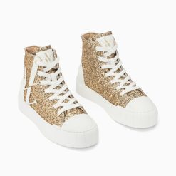 Vanessa Wu Sneakers | Baskets Monogramme Alix Montantes A Paillettes Or