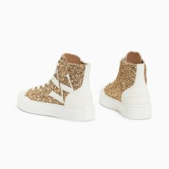 Vanessa Wu Sneakers | Baskets Monogramme Alix Montantes A Paillettes Or