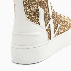 Vanessa Wu Sneakers | Baskets Monogramme Alix Montantes A Paillettes Or