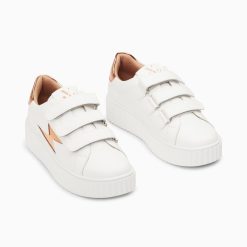 Vanessa Wu Sneakers | Baskets Eclair Willow Blanc Et Bronze Effet Miroir A Scratchs