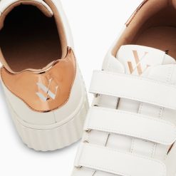 Vanessa Wu Sneakers | Baskets Eclair Willow Blanc Et Bronze Effet Miroir A Scratchs