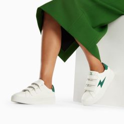 Vanessa Wu Sneakers | Baskets Eclair Camelia Blanc Et Vert Sapin A Scratchs