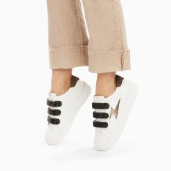 Vanessa Wu Sneakers | Baskets Eclair Thais Blanc Et Or A Scratchs Kaki